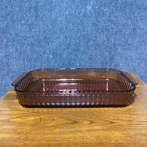 Pyrex Visions Cranberry Glass 3QT Ribbed Rectangular Baking Dish 233-S 13x9x2